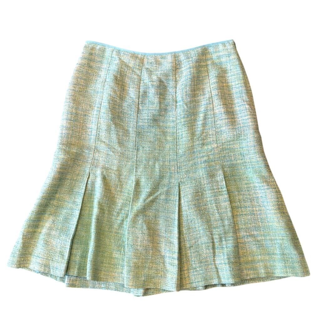 Pendleton Women's Vintage Silk Pleated Midi Skirt Light Blue Green Size 10